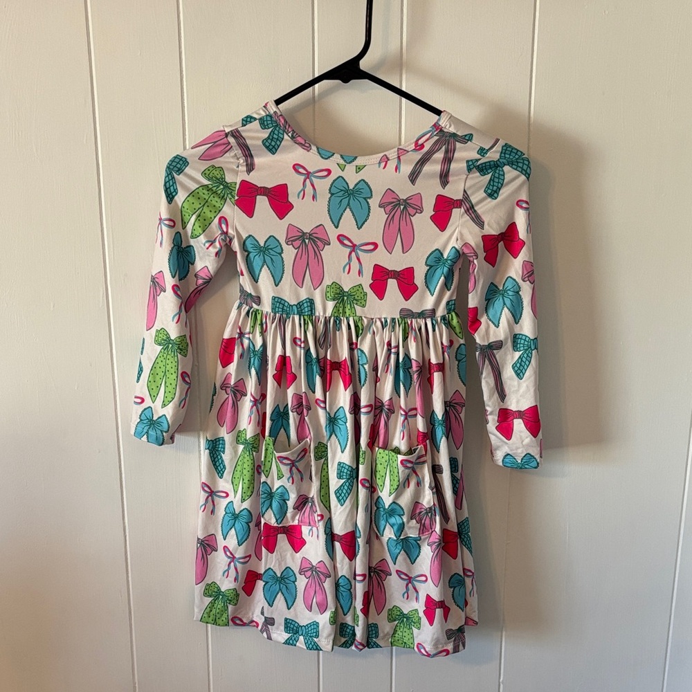 Charming Bow Print Kids Dress - Multicolor
